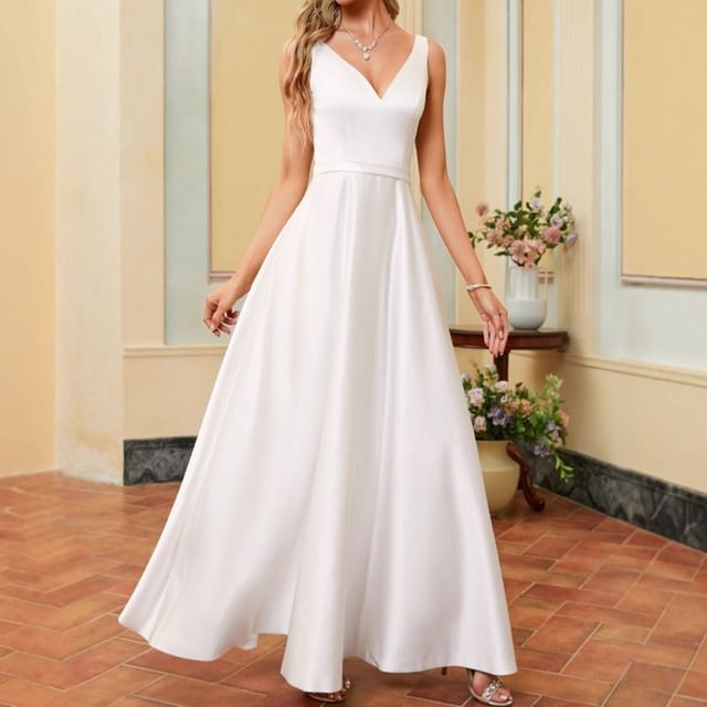 DreesHouse-Sleeveless V-Neck A-Line Wedding Gown