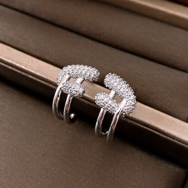 DREN-Rhinestone Layered Alloy Open Hoop Earring