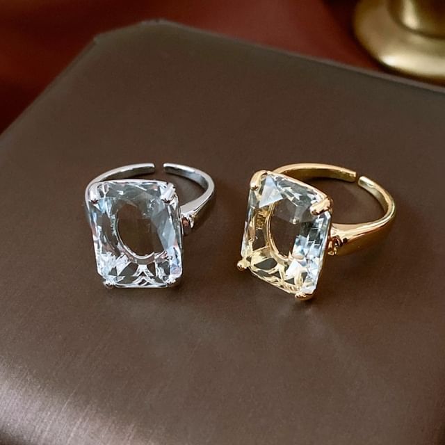 DREN-Square Faux Crystal Alloy Open Ring