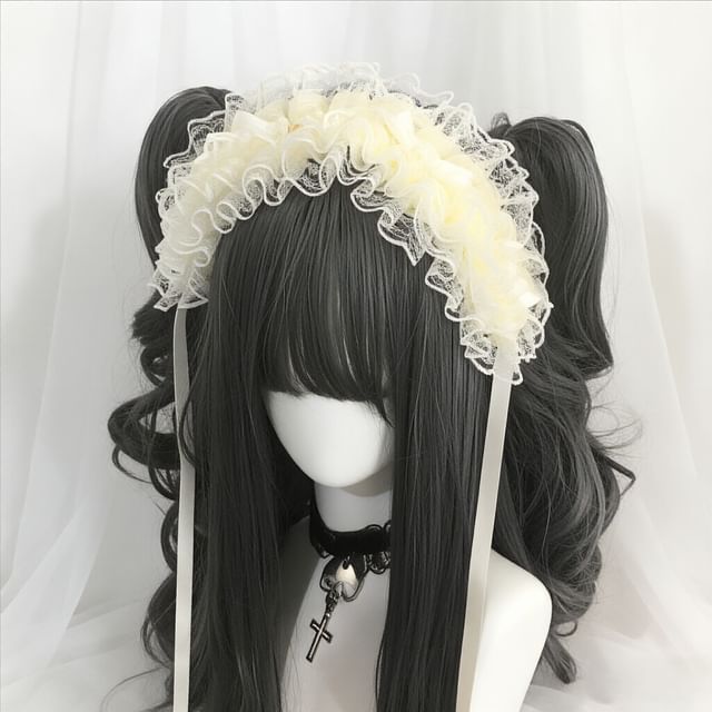 Drexxiax-Plain Bow Ruffle Lace Headband