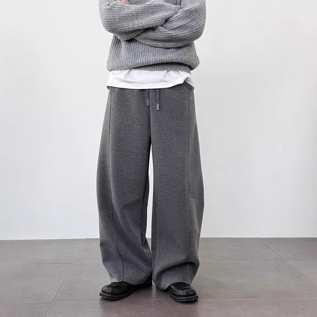 DuckleBeam-Drawstring Waist Plain Baggy Barrel Leg Pants