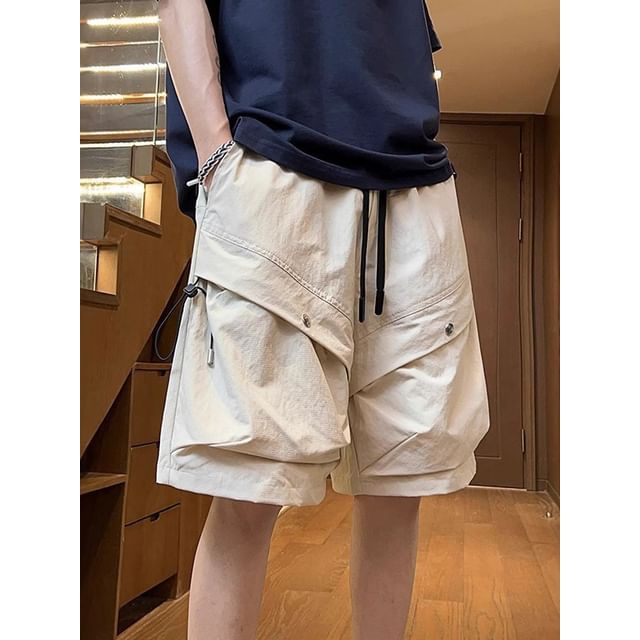 DuckleBeam-Drawstring Waist Plain Cargo Shorts