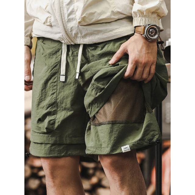 DuckleBeam-Drawstring Waist Plain Cargo Shorts