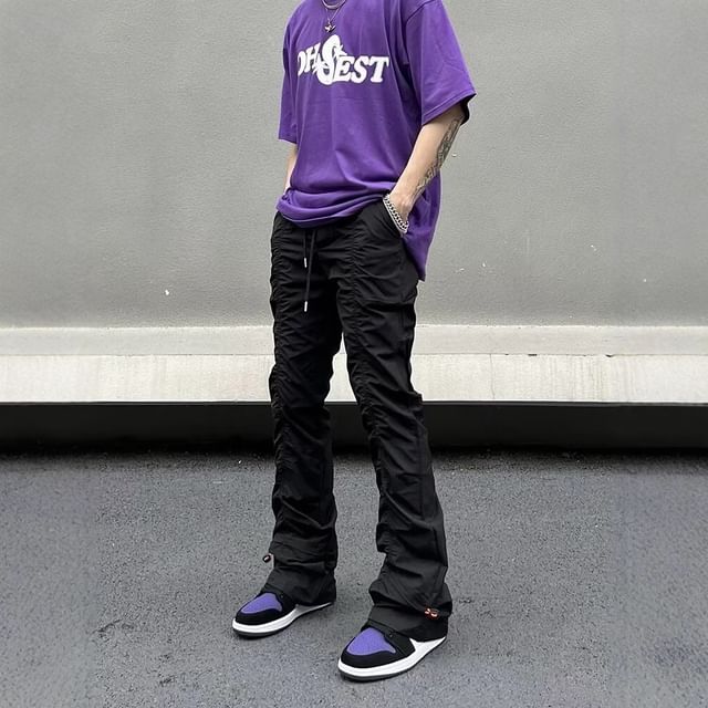 DuckleBeam-Drawstring Waist Slim Fit Bootcut Pants