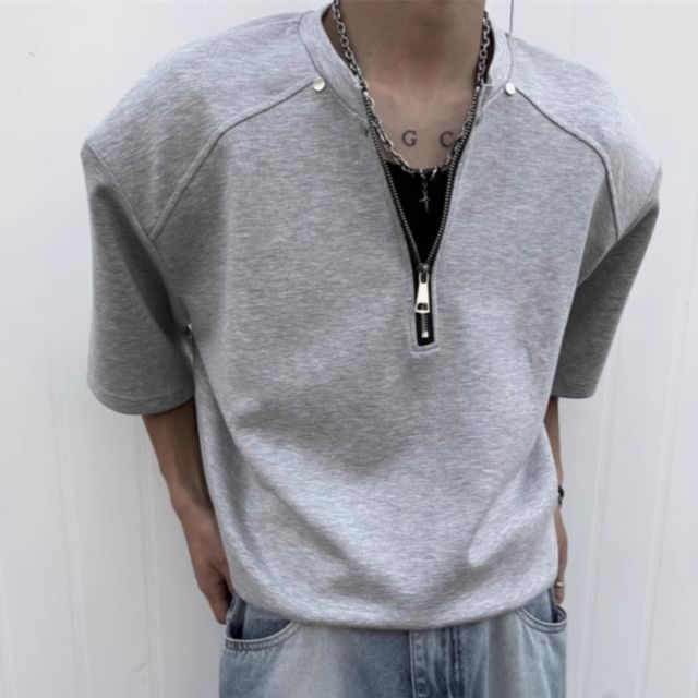 DuckleBeam-Elbow-Sleeve Half Zip Top