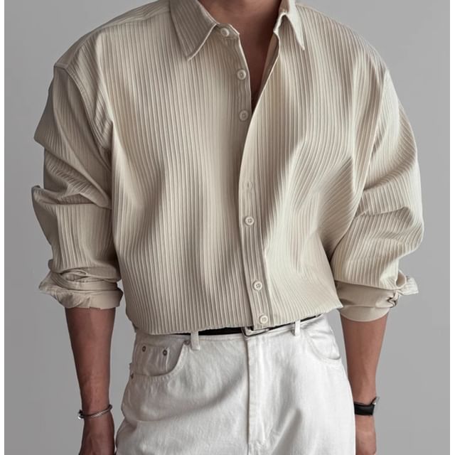 DuckleBeam-Long-Sleeve Ribbed Plain Shirt