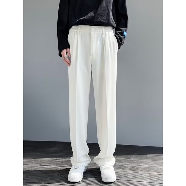 DuckleBeam-Mid Rise Plain Straight Leg Pants