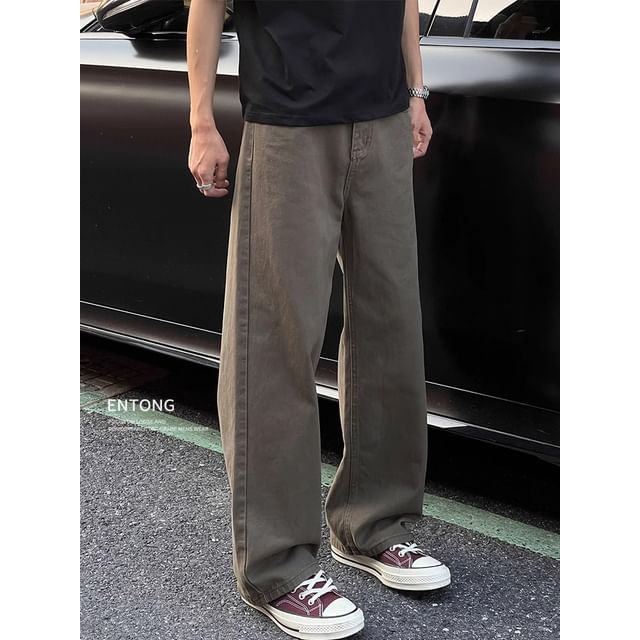 DuckleBeam-Mid Rise Plain Wide Leg Pants
