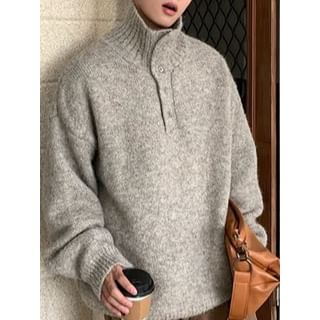 DuckleBeam-Turtleneck Henley Plain Sweater