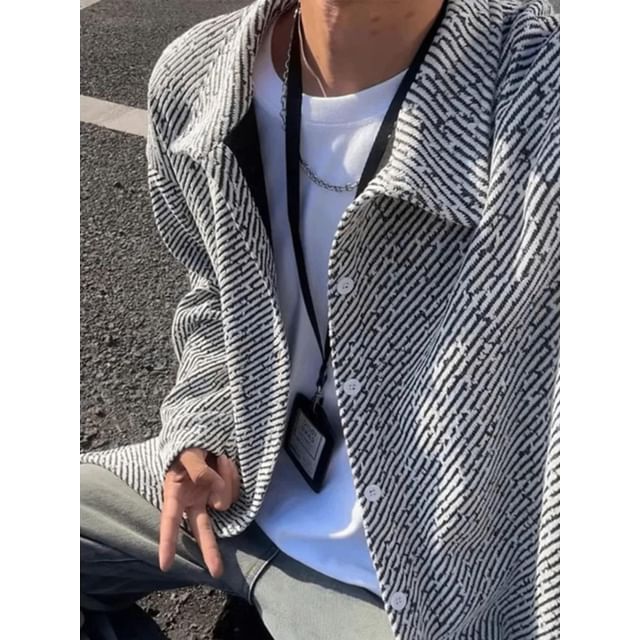 Dukakis-Collared Striped Button Jacket