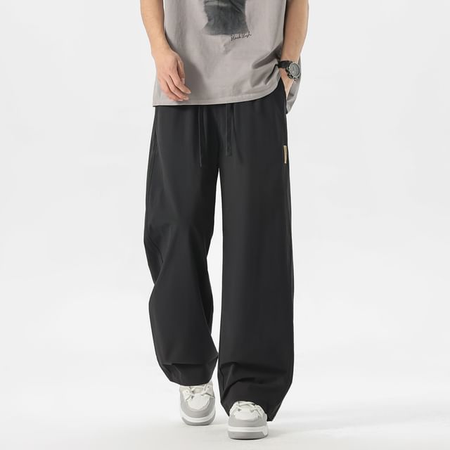 Dukakis-Drawstring Waist Plain Straight Leg Pants