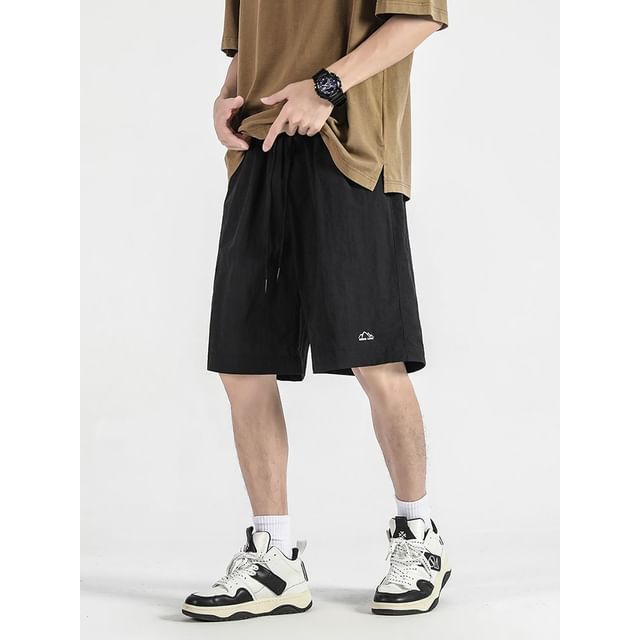 Dukakis-Drawstring Waist Plain Track Shorts