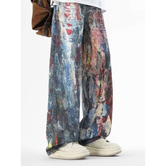 Dukakis-High Waist Painted Wide Leg Jeans