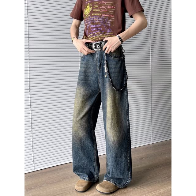 Dukakis-High Waist Washed Straight Leg Jeans