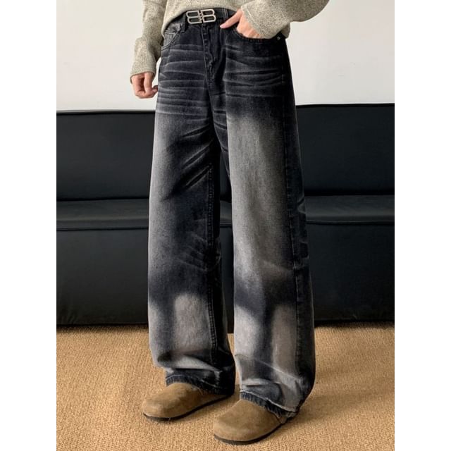 Dukakis-High Waist Washed Wide Leg Jeans