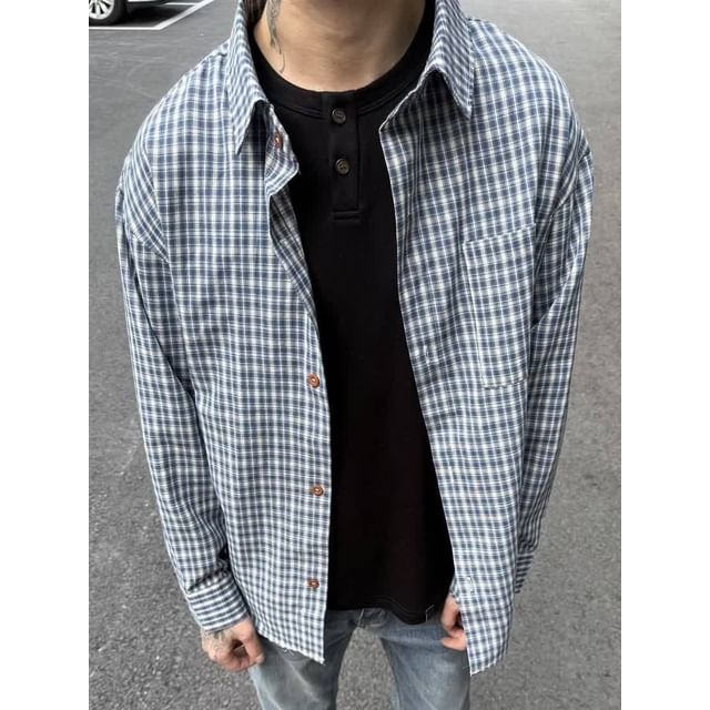 Dukakis-Long-Sleeve Collared Plaid Button Up Shirt