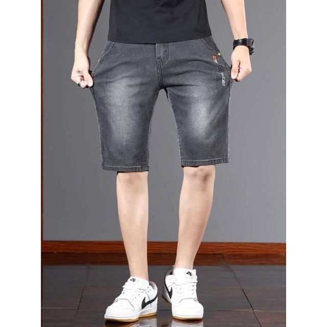 Dukakis-Mid Rise Washed Denim Shorts