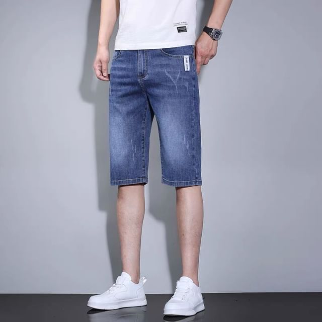 Dukakis-Mid Rise Washed Denim Shorts