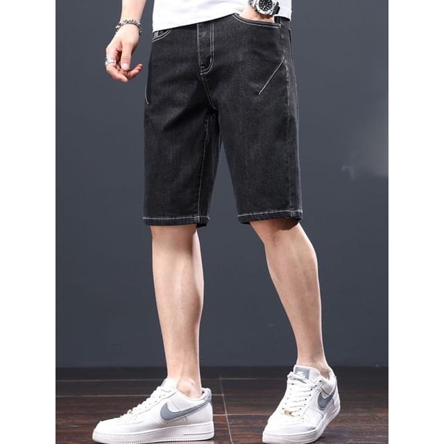 Dukakis-Mid Rise Washed Denim Shorts