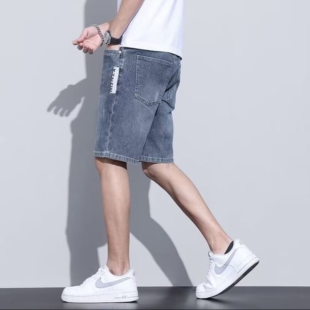 Dukakis-Mid Rise Washed Denim Shorts