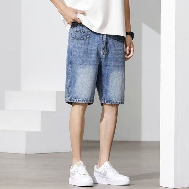 Dukakis-Mid Rise Washed Denim Shorts