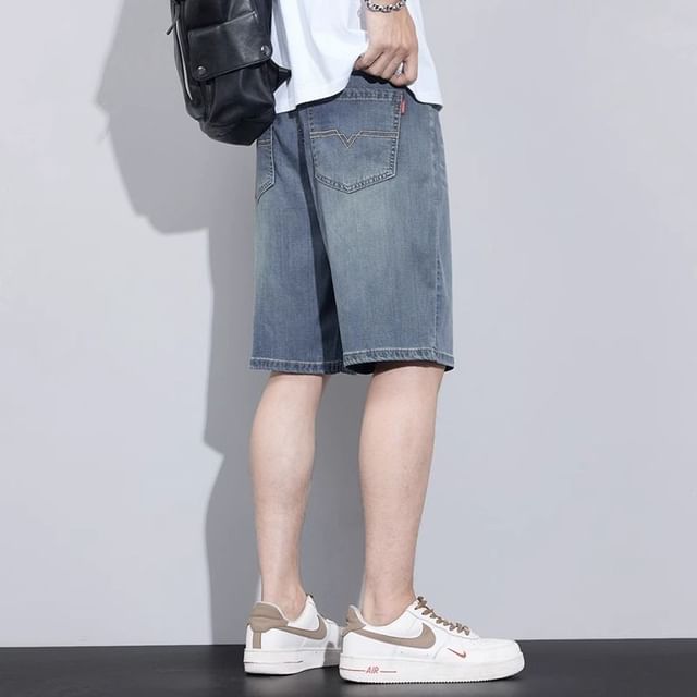 Dukakis-Mid Rise Washed Denim Shorts