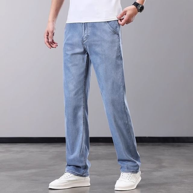 Dukakis-Mid Rise Washed Straight Leg Jeans