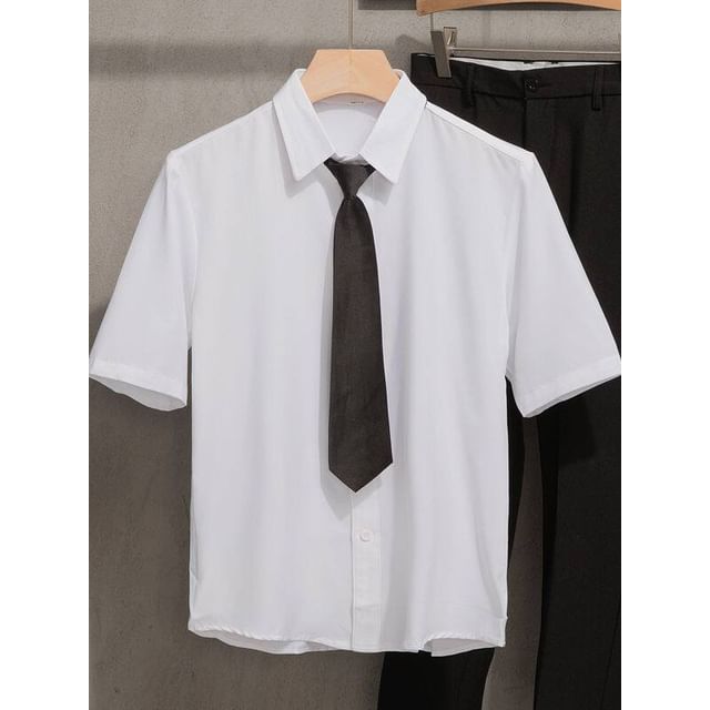 Dukakis-Short-Sleeve Button-Up Plain Shirt