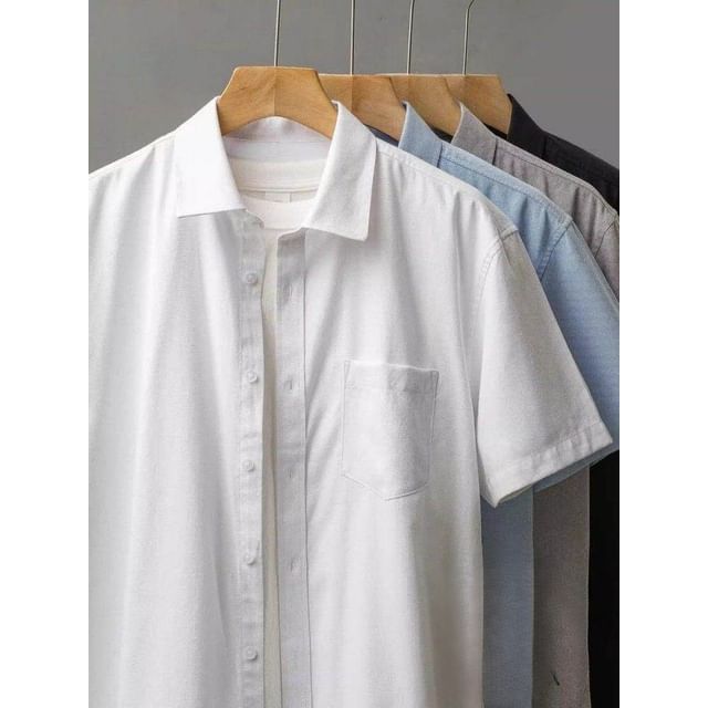 Dukakis-Short-Sleeve Button-Up Plain Shirt