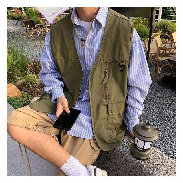 Dukakis-V-Neck Plain Zip-Up Vest