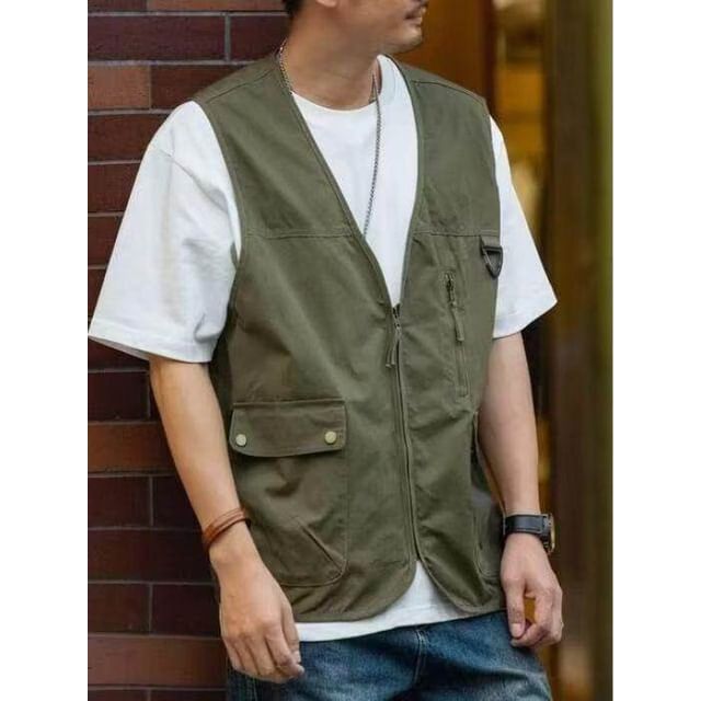 Dukakis-V-Neck Zip-Up Plain Vest