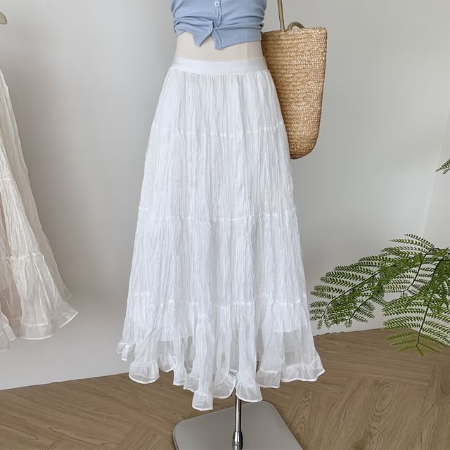 Dute-Elastic Waist Plain Maxi A-Line Skirt