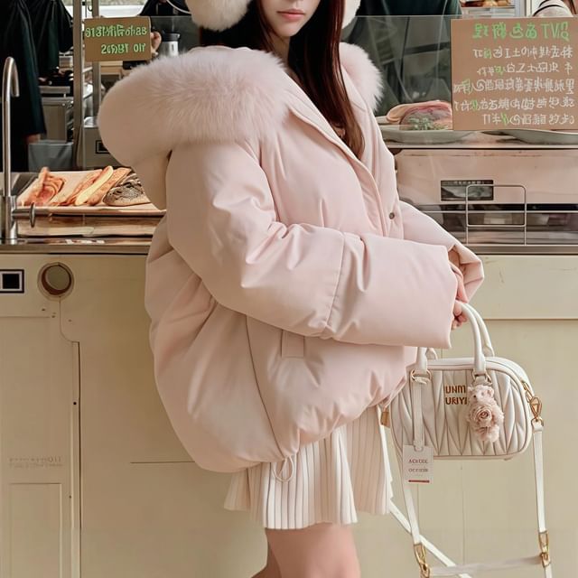 Dute-Faux Fur Hooded Puffer Jacket