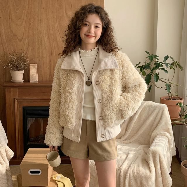 Dute-Fleece Collar Button-Up Coat