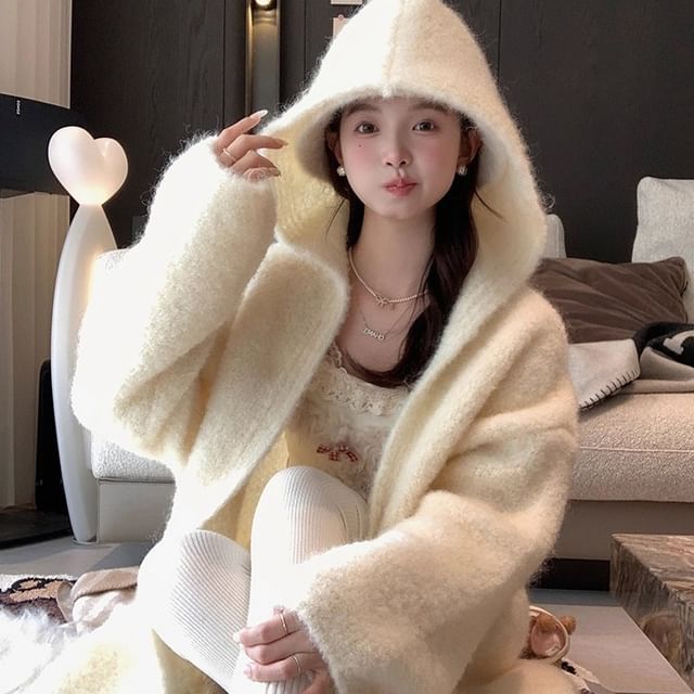 Dute-Fleece Plain Hooded Jacket