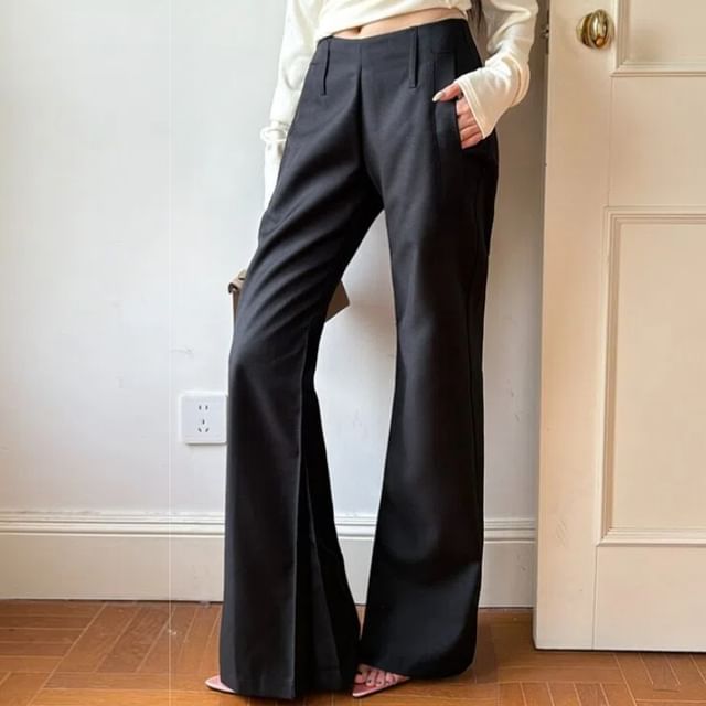 Dute-Mid Waist Plain Flared Dress Pants