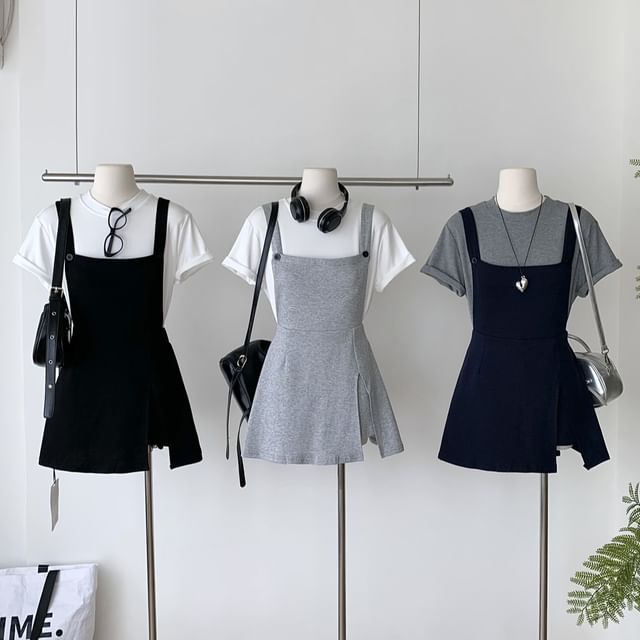 Dute-Set Short-Sleeve Plain Tee Sleeveless Plain Romper