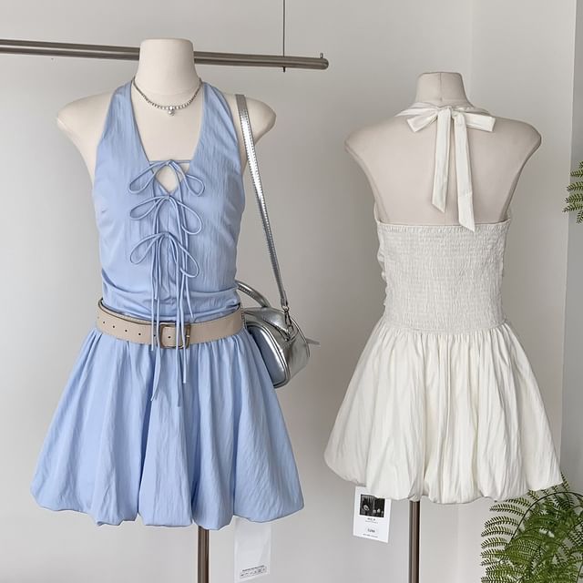 Dute-Sleeveless V-Neck Plain Mini A-Line Dress