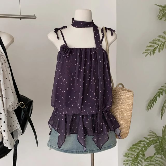 Dute-Tie Shoulder Dotted Cami Top