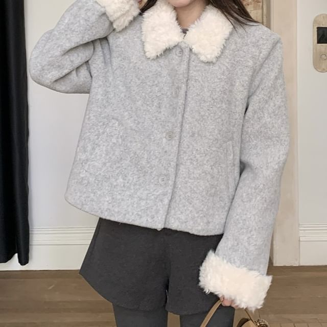 Duwnie-Fluffy Collar Button-Up Jacket