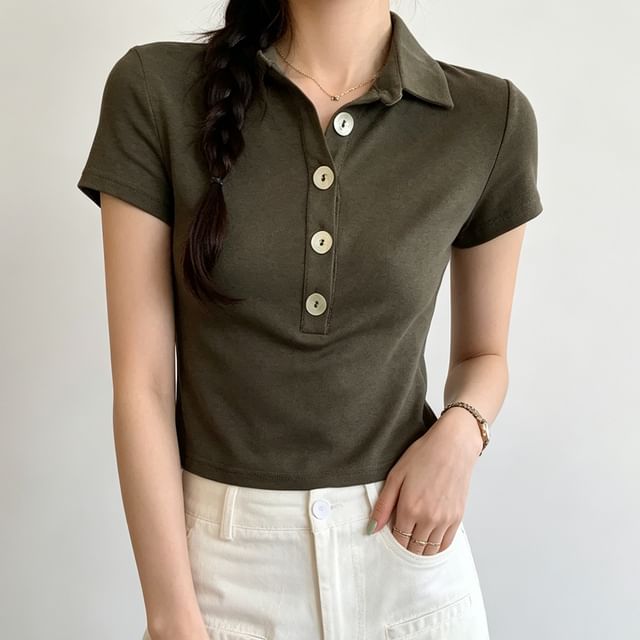 Duwnie-Short-Sleeve Plain Polo Top