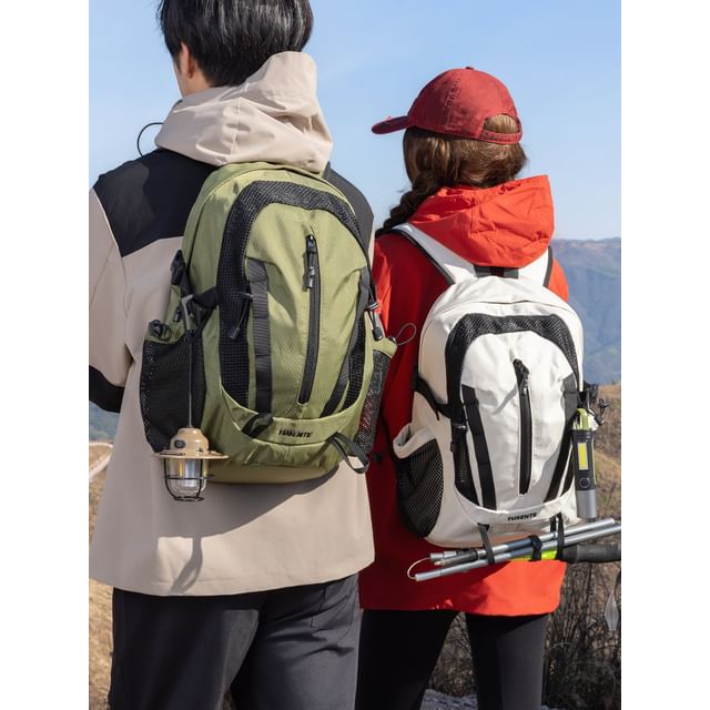 EAVALURE-Drawstring Buckle Panel Mesh Outdoor Backpack