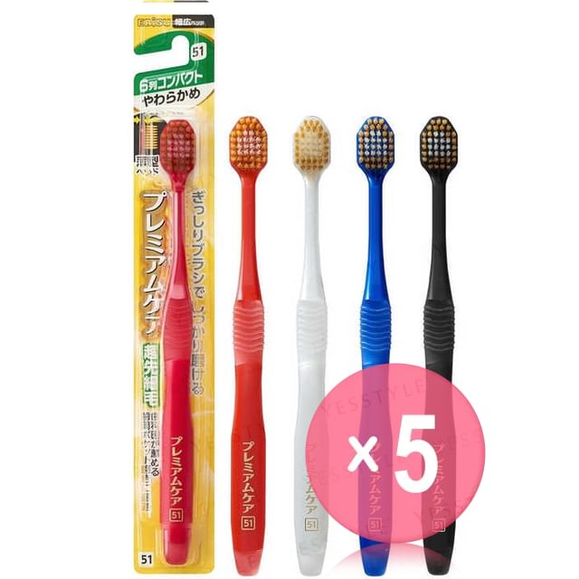 EBISU-Premium Care Toothbrush 6 Row Compact Soft No51 5pcs Bundle Set