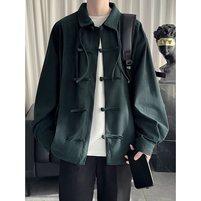 emeisa-Collared Plain Button Up Shirt Jacket