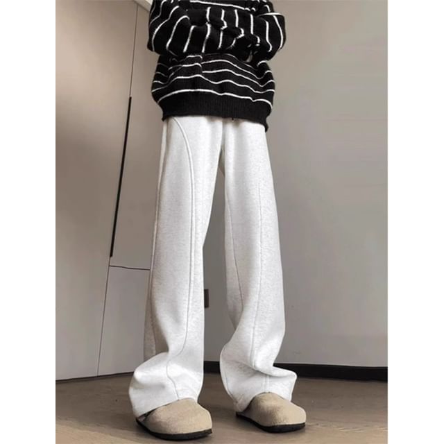 emeisa-Drawstring Waist Plain Wide Leg Sweatpants