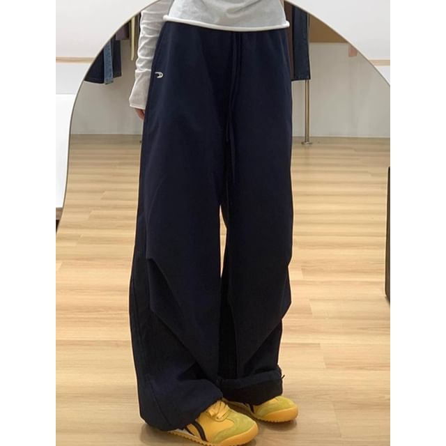 emeisa-Elastic Waist Plain Fleece Lined Sweatpants