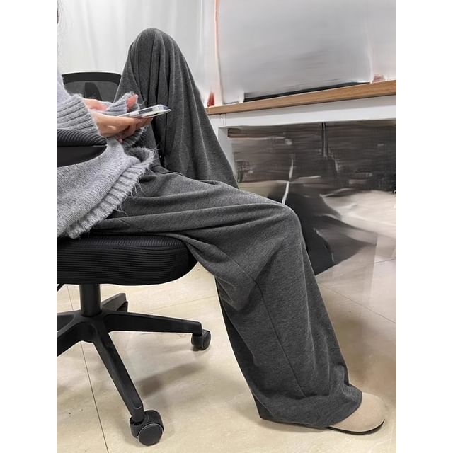 emeisa-Mid Rise Plain Wide Leg Pants