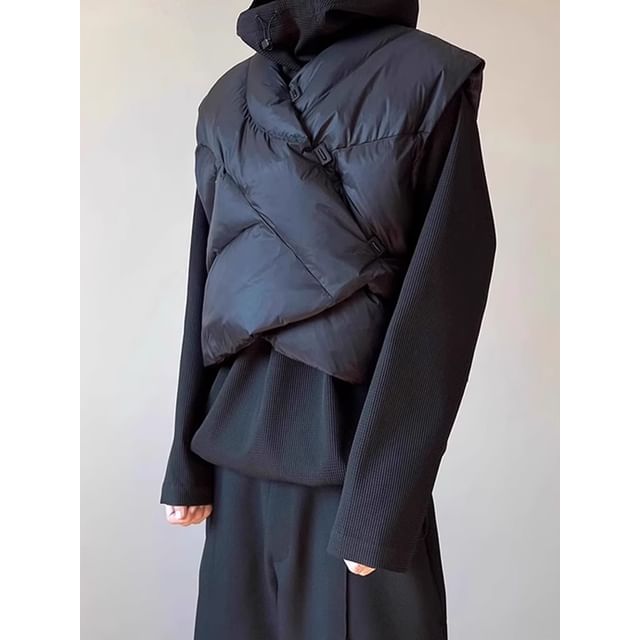 emeisa-Stand Collar Plain Puffer Vest