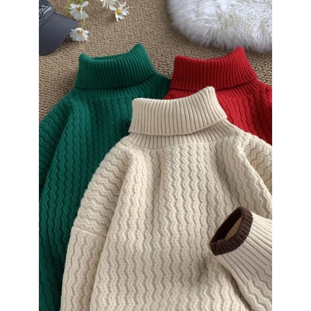 emeisa-Turtleneck Cable Knit Sweater