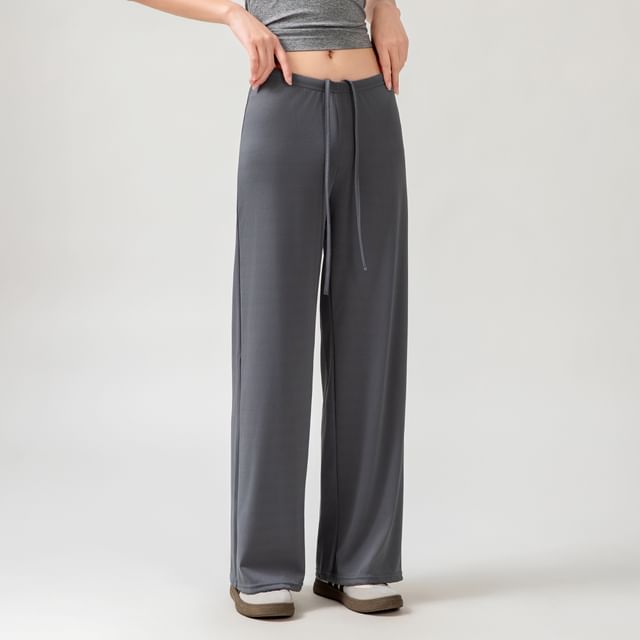 Engiko-Drawstring Waist Plain Loose Fit Sweatpants